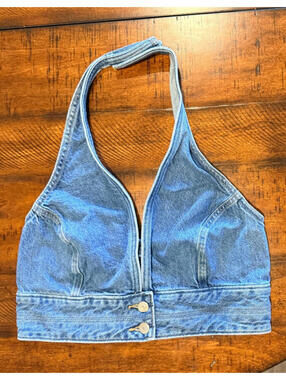 Levis' Daisy Denim Halter Top Medium Wash Blue - Size Large